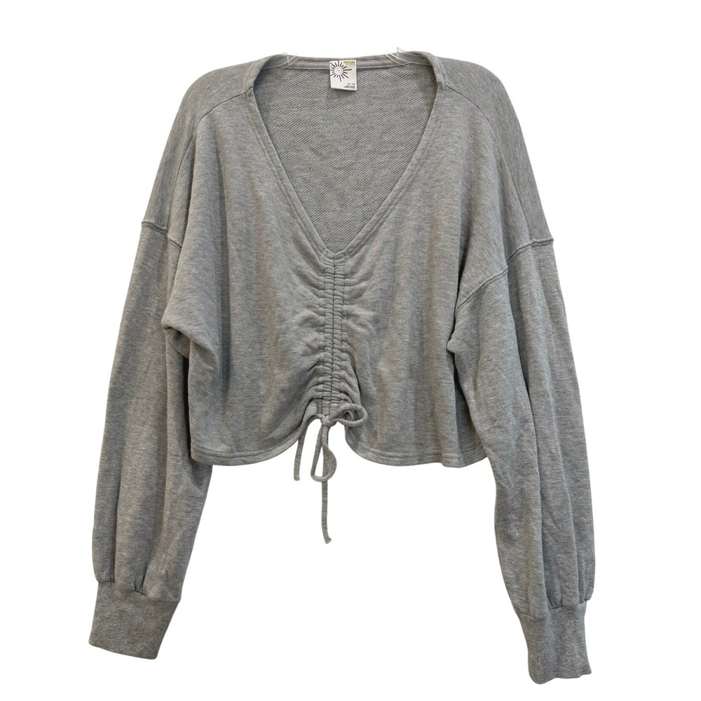 OFFLINE by Aerie Gray Cinched Front Cropped Sweatshirt V-Neck Modal XL
